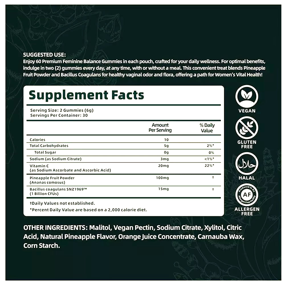 60 Pieces of Vital Source Feminine Balance Gummies Are Selling Well, Caring for Women Preferred Gift- Hawaiian Pineapple