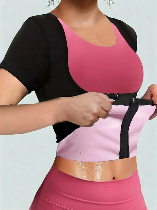 Sauna Suit for Women Sweat Suit with Zipper, Waist Trainer Vest for All Seasons, Moderate Thickness Casual Fit, Gym Top