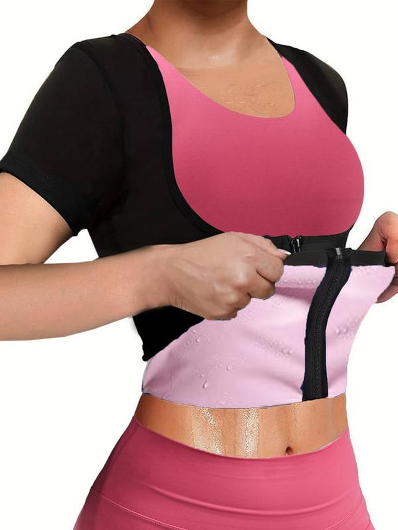 Sauna Suit for Women Sweat Suit with Zipper, Waist Trainer Vest for All Seasons, Moderate Thickness Casual Fit, Gym Top