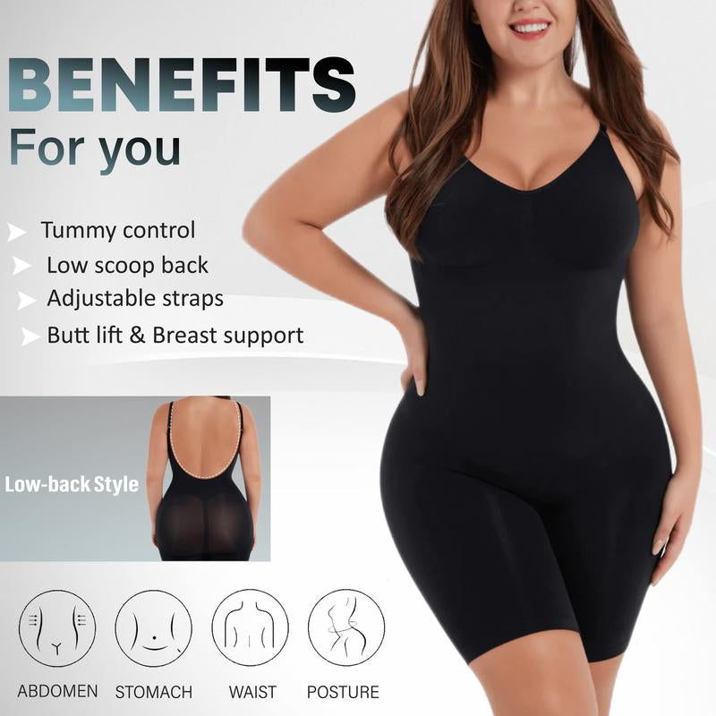 Soo Slick Women'S Shapewear - Tummy Control, Butt Lifter, Open Back, Mid-Thigh Full Body Shaper - Compression, Comfortable, Minimalist Sexy Underwear